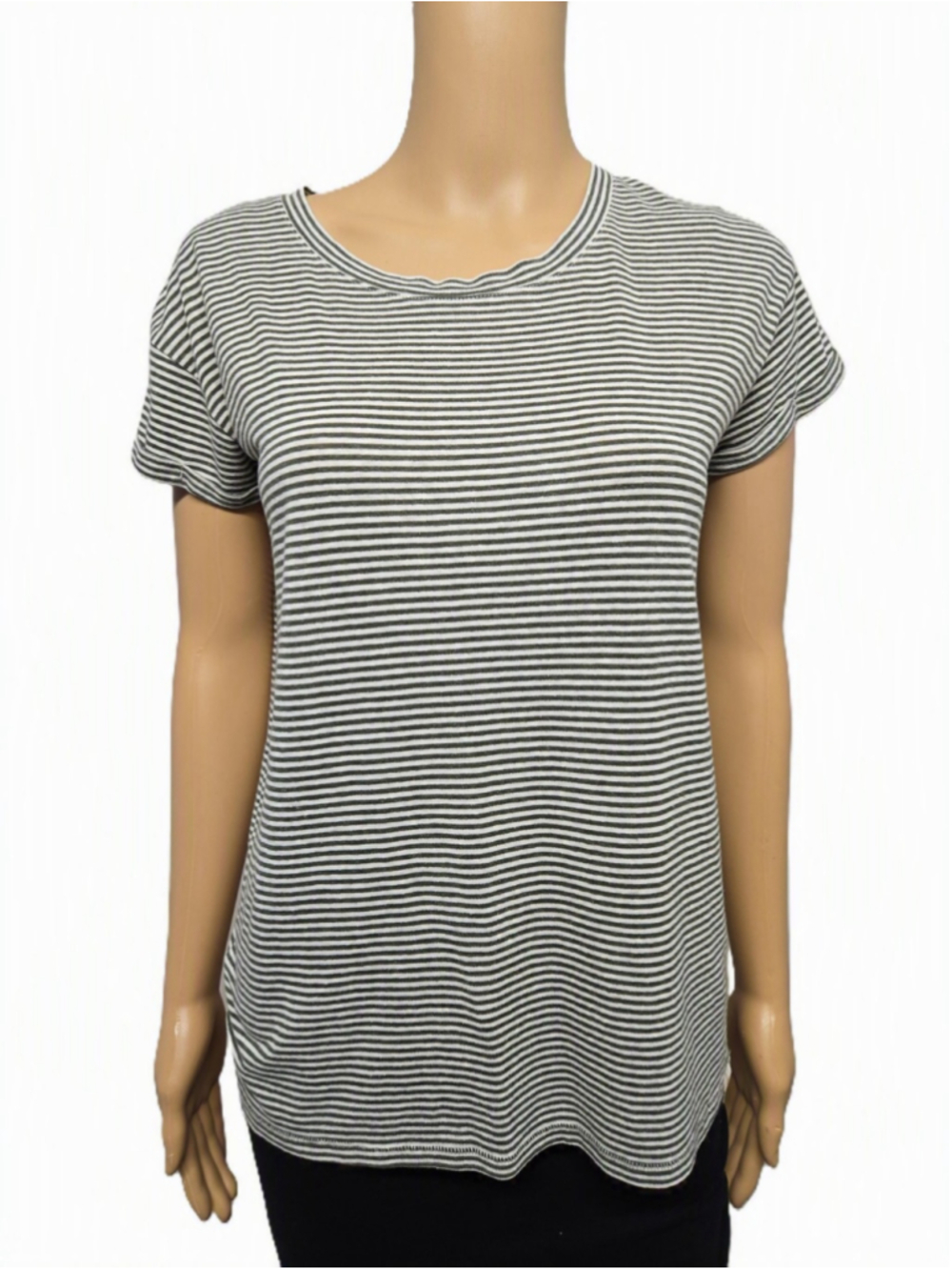 Prana XS Green White Stripe Hemp Tee Rolled Cuff Outdoor Sustainable Top - Picture 2 of 6